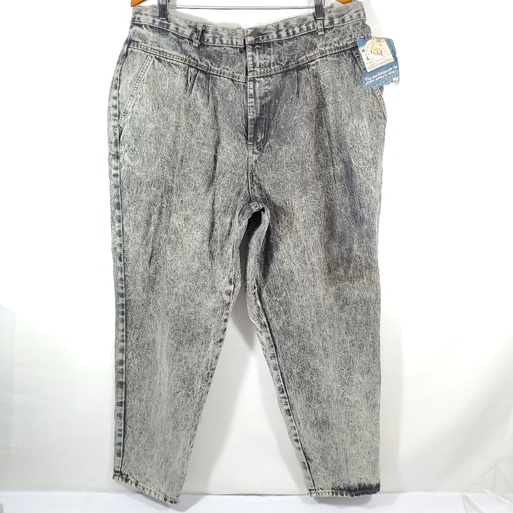 Vtg Mystic Blues 40 Jeans 90s Black Acid Wash Mom Jeans Tapered High Waist USA.